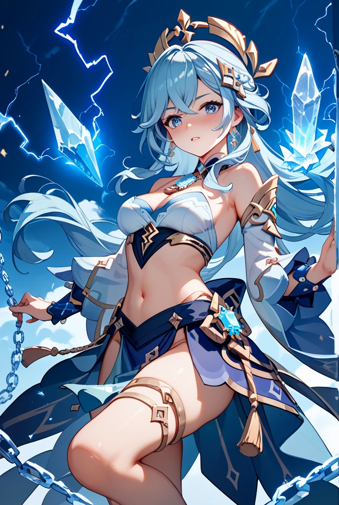 (((highest quality、first-clasasterpiece、Normal body、8k、Detailed face、Ultra-precision、Normal hand、Normal finger、5Finger、)))Brightly colored hair、Silver-turquoise hair、Short Hair、Shortcuts、Sleeping habit head、Unshaven Head、Small breasts、Beautiful body、Brave、Brave Princess Knight、A sad expression、A look of amusement、Moist eyes、Legendary Sword、Sword of Light、Dragon Sword、Sword and magic circle、Magic Sword、The Great Magic of Light、huge magic circle、Shiny Tiara、Silver Breastplate、knight armor、Dress Armor、metalic armor、Armor Skirt、Silver Leotard、Navel-baring leotard、Green belt、Silver Half Cloak、Evil Eye、Blue and scarlet odd eyes、Magic circle pattern on eyes、Demon King's Castle、Evil Cave、Swinging a Sword、Sweep with a sword、In combat、Heart mark on uterus、Heart pattern on abdomen、Heart tattoo on belly、Heart mark on navel、The Cursed Princess Knight、The Curse of Passion、Princess Knight Under a Spell、Princess Knight Trapped in a Spell、Chains in both hands、Caught in chainysterious World、Pink in the Brain、Walking Obscenity、Lewd temperament、Masochistic temperament、Always in heat、defeat wish、training desire、Obscene delusions、Trembling and trembling、I'm trembling