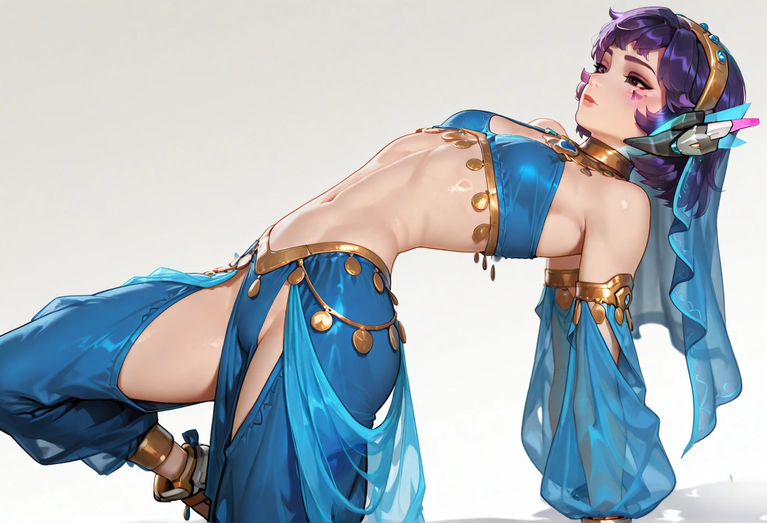 Araffe com longos cabelos roxos e roupa azul e roxa, Menina genial bonita, Samira de League of Legends, aesthetic!!!!!! female genie, Artgerm extremamente detalhado, Commission for High Res, Estilo Artgerm, KDA, gesto de pose pudica ????, genie, Yuri Misaki, epic 3 d oshun, Estilo Artgerm