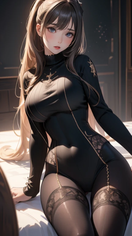 High resolution, Very detailed, perfect lighting, beautiful detailed eyes, ((masterpiece,Best Quality)), absurdities, alone, princess zelda, by the width, crown braid, Hair clip, pointy ears, corset azul, long sleeves, Gloves without fingers, black gloves, tight latex pants, smile, curves, nod, , deep neckline, deep neckline, NSFW, visible nipples, tight latex pants, Primer plano frontal, Primer plano frontal, sitting, sitting, facing the camera