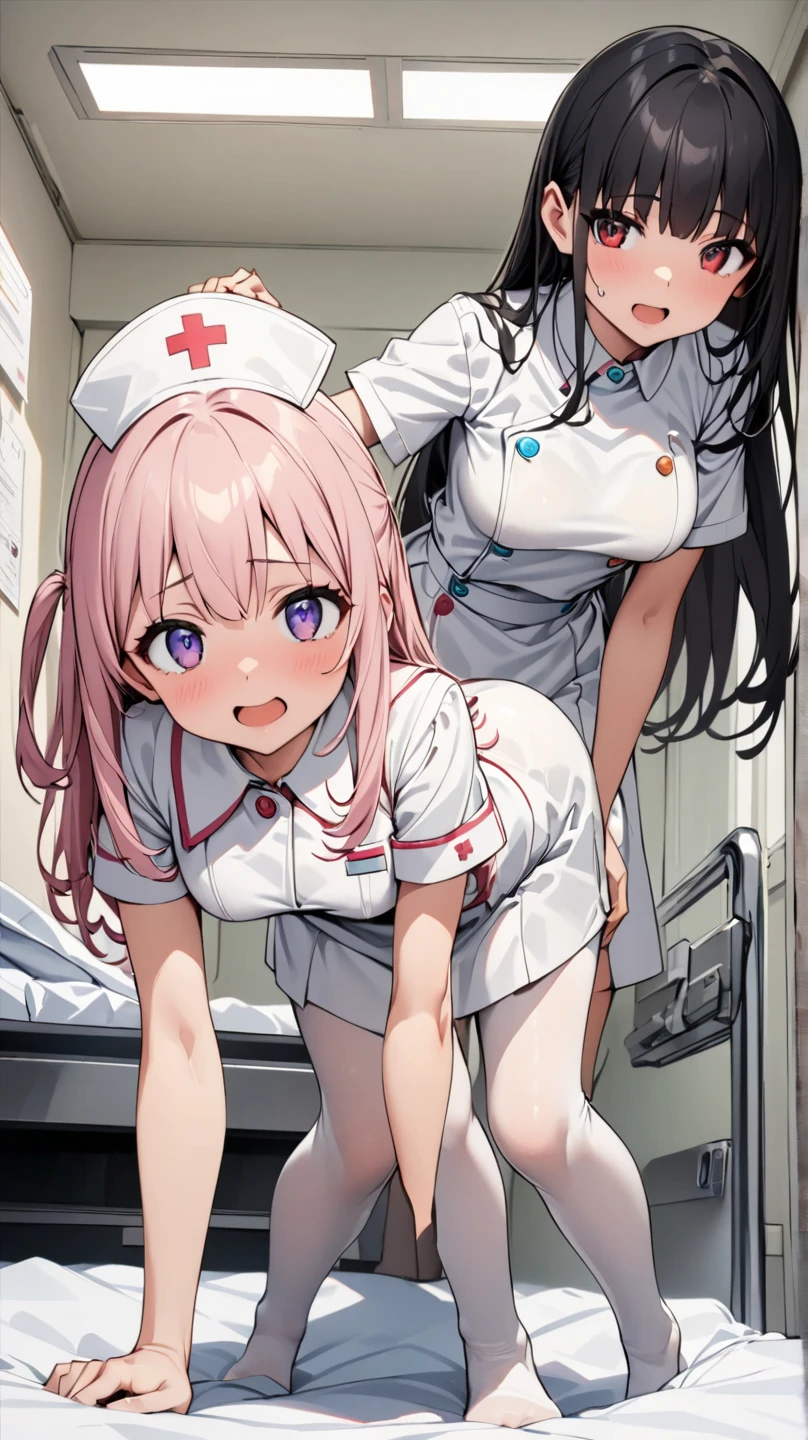 Two nurses having fun in the examination room、lesbian 、Metamorphosis、discreet breasts、Examination room、お漏らし、Touching the crotch