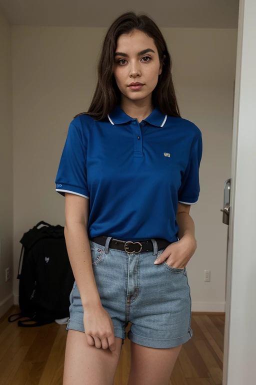 foto de um brasileiro em casa no sofa com camiseta polo ultra realista