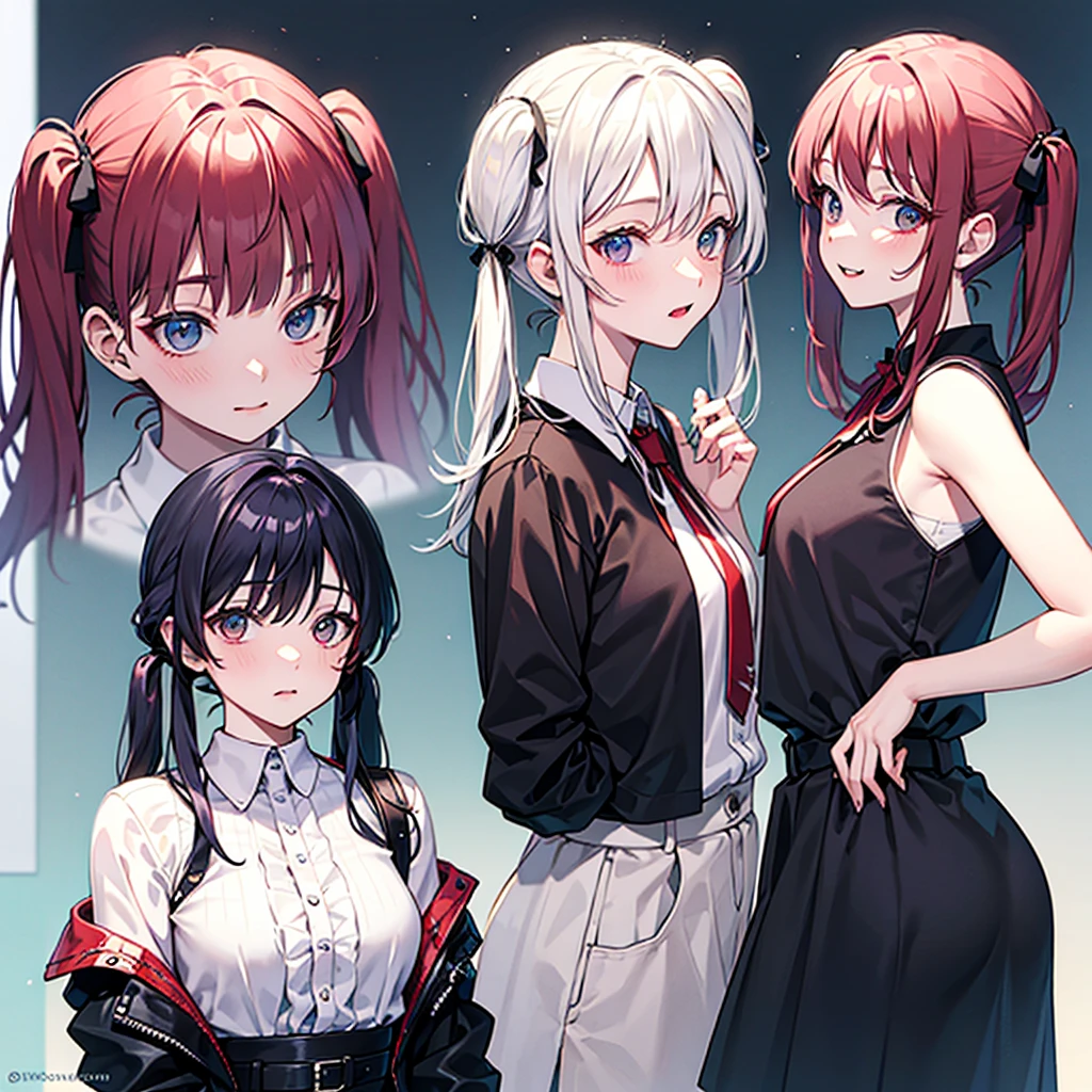 ((3 17 year old girls.)) 1 with yellow hair and green eyes, tanned body. 2 white hair and blue eyes, white body. 3 red hair and red eyes, with dark body. The 3 girls are standing. in clothes. High School College Fund.
Neg: wrong eye colors, disproportionate eyes, deformed faces, wrong hair colors, facial distortions, cross-eyed, misaligned eyes, pixelated hair, incorrect facial proportions, ill-fitting clothes, Bad lighting, low quality