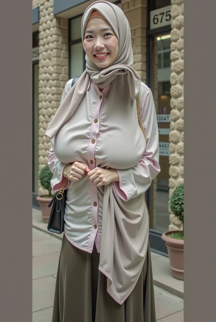 ((4, Indonesian Mature woman, mature age woman, Hijab, Wearing Tight Mini Short-Sleeve T-shirt))), ((Natural Gigantic Breast : 1.4)), casual Pose, Smiling face, Professional Photoghraphy, work By Master Of Photoghraphy, (((At Rice Field))), realistic Light, Deep photo, Full body shot, 32K Best Quality photo, Ultra-high reallistic Photos.., big breast