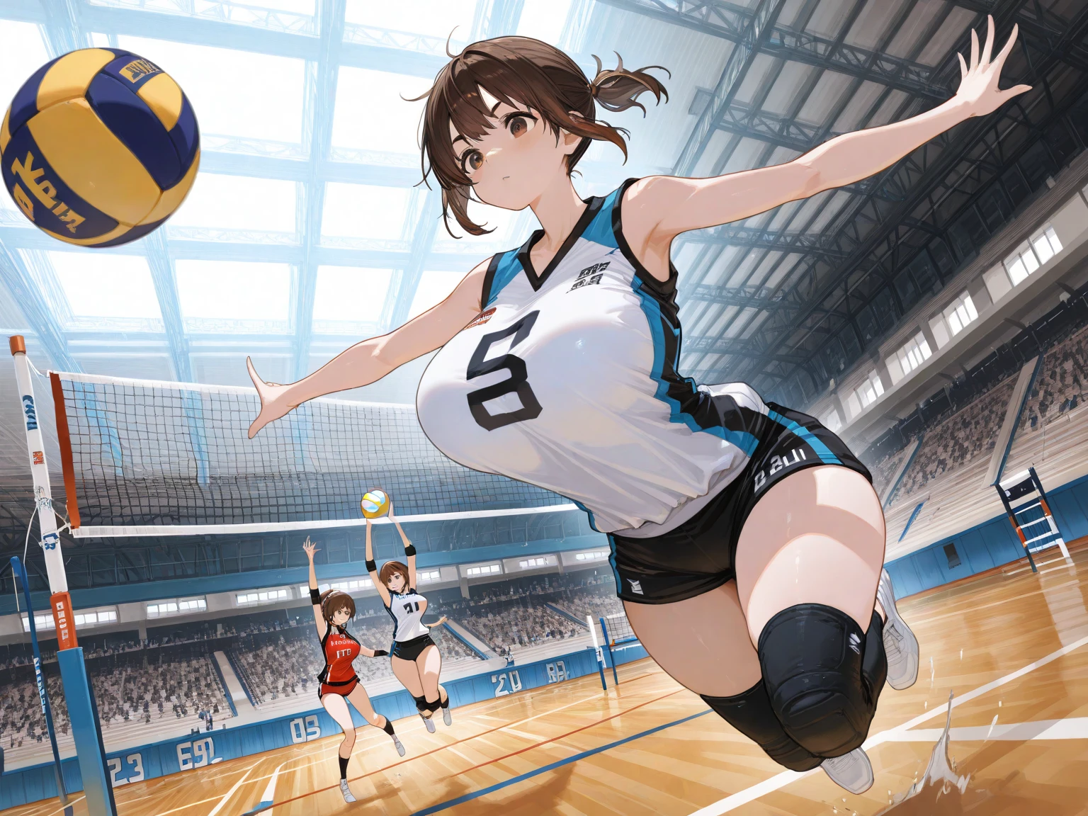 air groove \(umamusume\), volleyball, multiple girls, sportswear, stadium