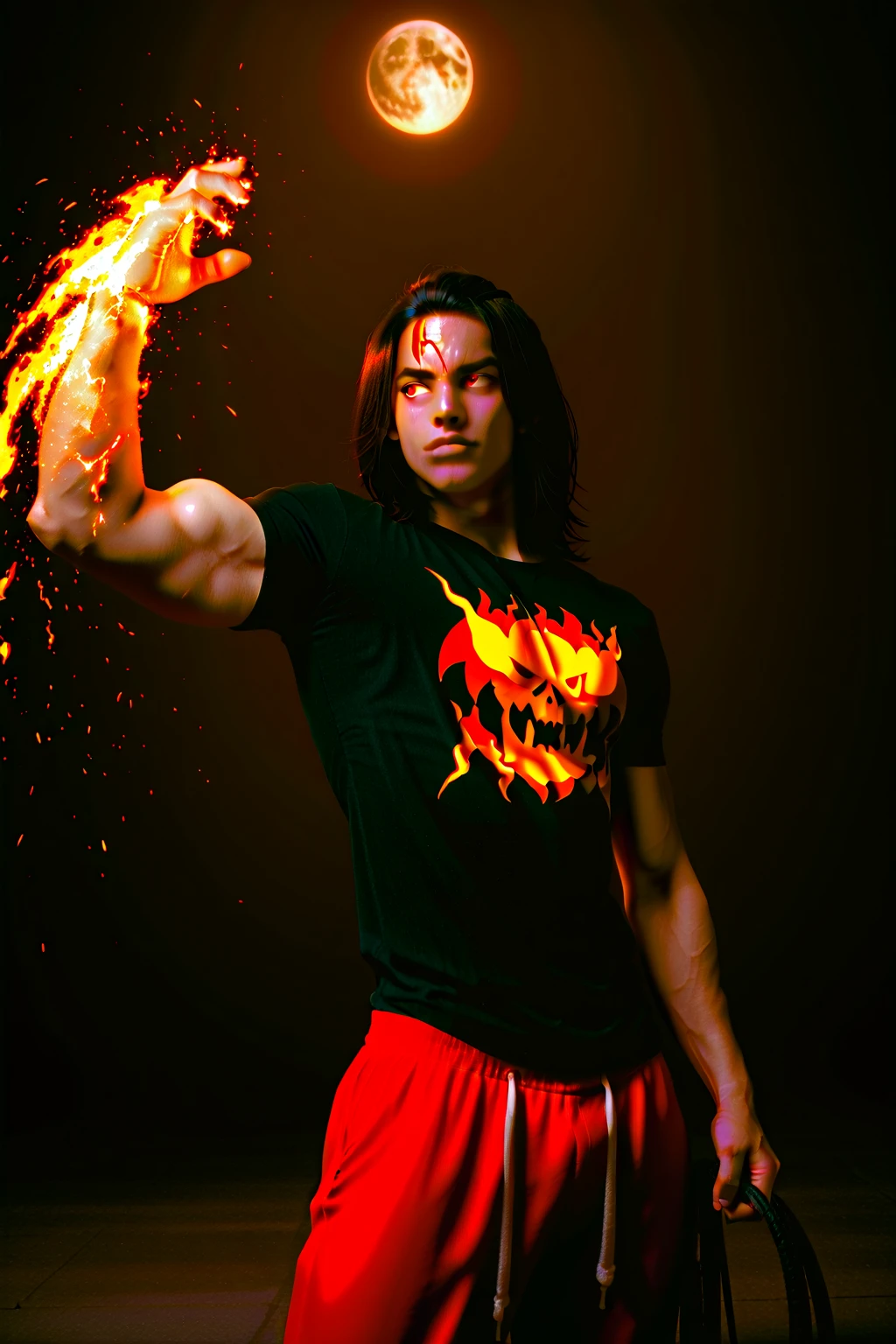 Brazilian Actor Lucas Amorim, Portgas D Ace, One Piece Live Action, muscular, malicious smile, breathing fire through his hand