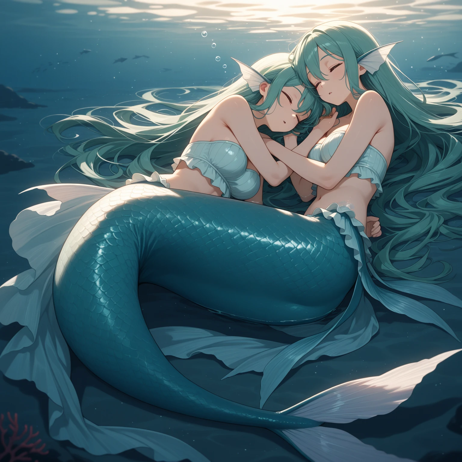 mermaids sitting on the rocks