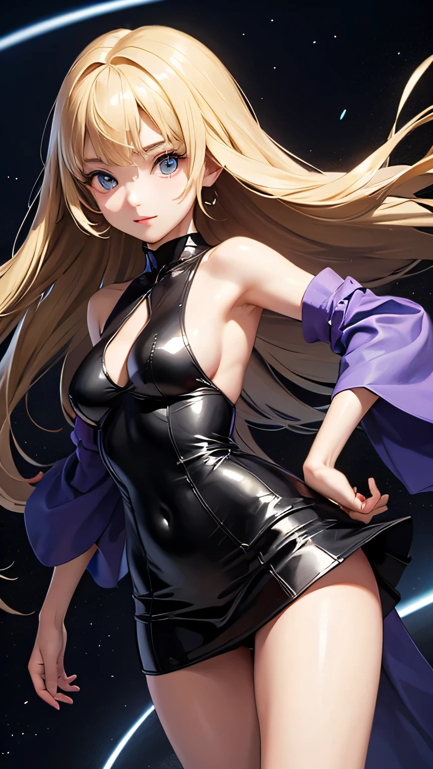 Beautiful Woman
　Beautiful body suit (latex)  back shot
　Light　Brown Hair、smile　forest　magic　Masterpiece Night　Starry Sky　Magic sexy, extremely beautiful 22歳　Big Breasts Beautiful Eyeagical gentle lighting   cowboy shot