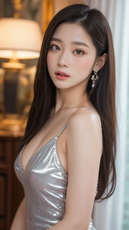 High-quality work,Realistic works,Super premium graphics,8K HD CG works,high quality graphics,High-definition and exquisite CG works,10x pixels,Ultra-fine details:1.1,Advanced technical details:1.1Realistic photo effects,Interior lighting effects:1.5,natural soft light:1.5. Light effect(Virtual light effects:1.8),Ultra-high resolution,shining dress,sliver long hair,silber hair,transparenthair,high detailed hair(Quality hair details:1.1)Clear eyes,Double eyelids look good,Sharp eye makeup, Create exquisite eyelash makeup, tthin eyebrows, Ultra-detailed eyes,a tall nose, lovely red lips, rosey cheeks, With delicate makeup on her face , pretty face, The face shape is perfectly proportioned,(Advanced facial details:1.1)a beautiful cyberpunk female with a cape, HDR (High Dynamic Range),Ray Tracing,NVIDIA RTX,Super-Resolution,Unreal 5,Subsurface scattering,PBR Texturing,Post-processing,Anisotropic Filtering,Depth-of-field,Maximum clarity and sharpness,Multi-layered textures,Albedo and Specular maps,Surface shading,Accurate simulation of light-material interaction, Green Neon suit, Perfect proportions,Octane Render,Two-tone lighting,Wide aperture,Low ISO,White balance,Rule of thirds,8K RAW, ,Women's artwork,Dress full body video,Reality,Amazing Cleavage,My eyes are very bright today