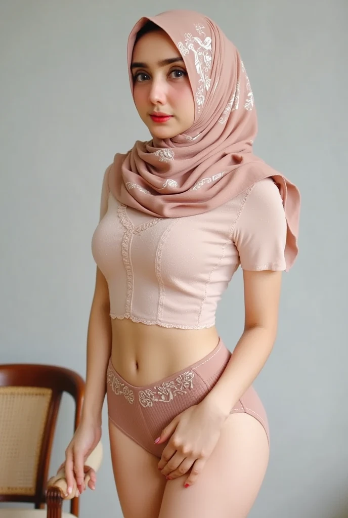 52 years Old, Hijab Indonesian mature woman, Big Tits : 96.9, T-Shirt, Breast about To burst out, at doctor office, High light, at Day Timr