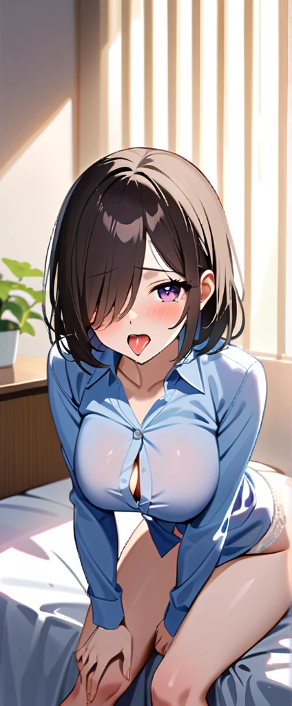 pov,1 boy, penis, breasts blowjob, paizuri, penis is between breasts　anime　ギャル 裸