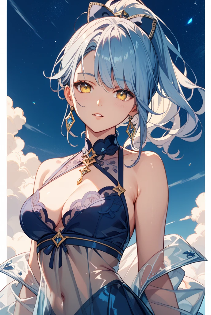 Yunagi is a very cool and very cute girl. Her body is slender, and her large breasts are emphasized. White bobcut hair is fluffy and very girly. She is a cyberpop idol who always captivates those around her with her appearance. You are my target tonight.