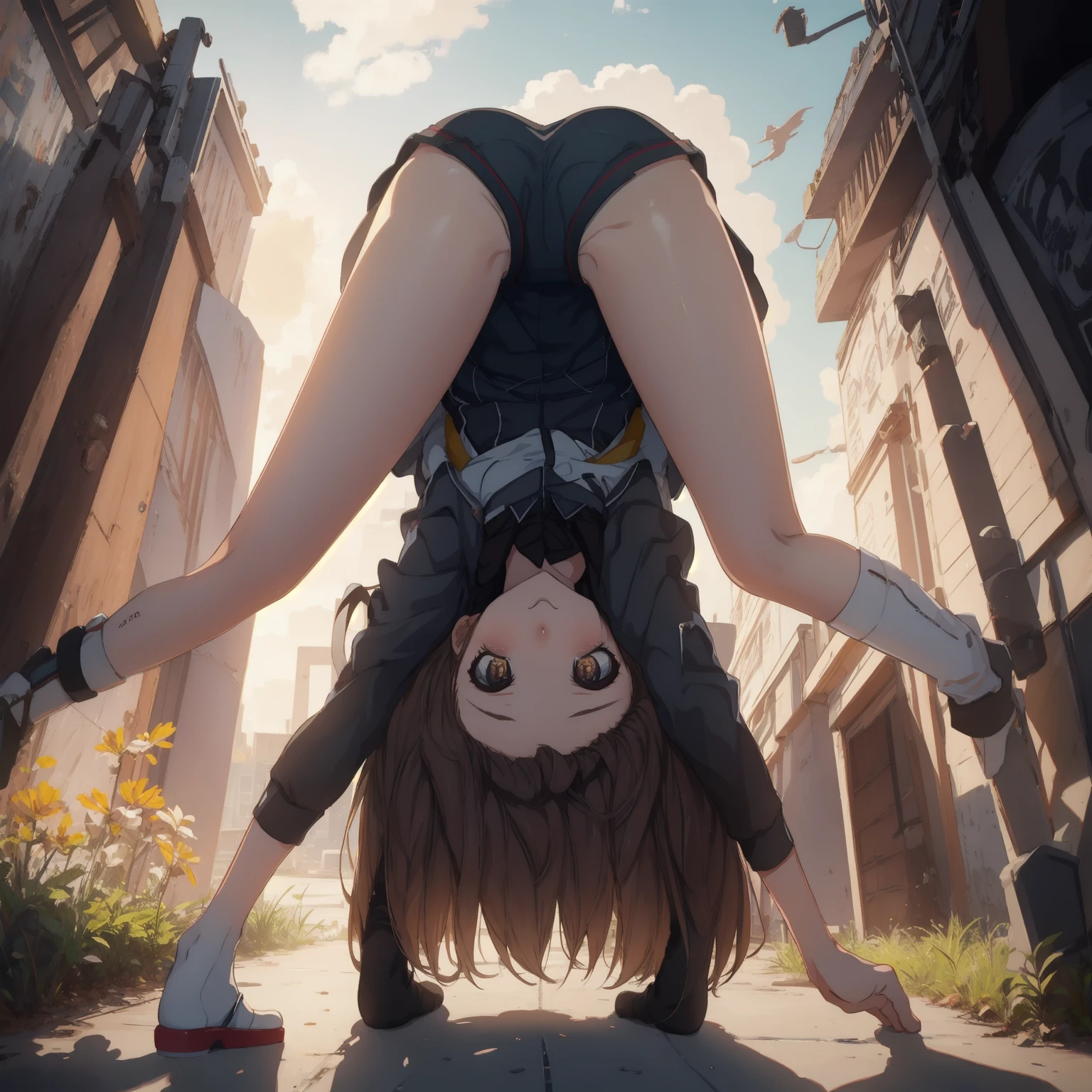 Girl in skirt handstand
