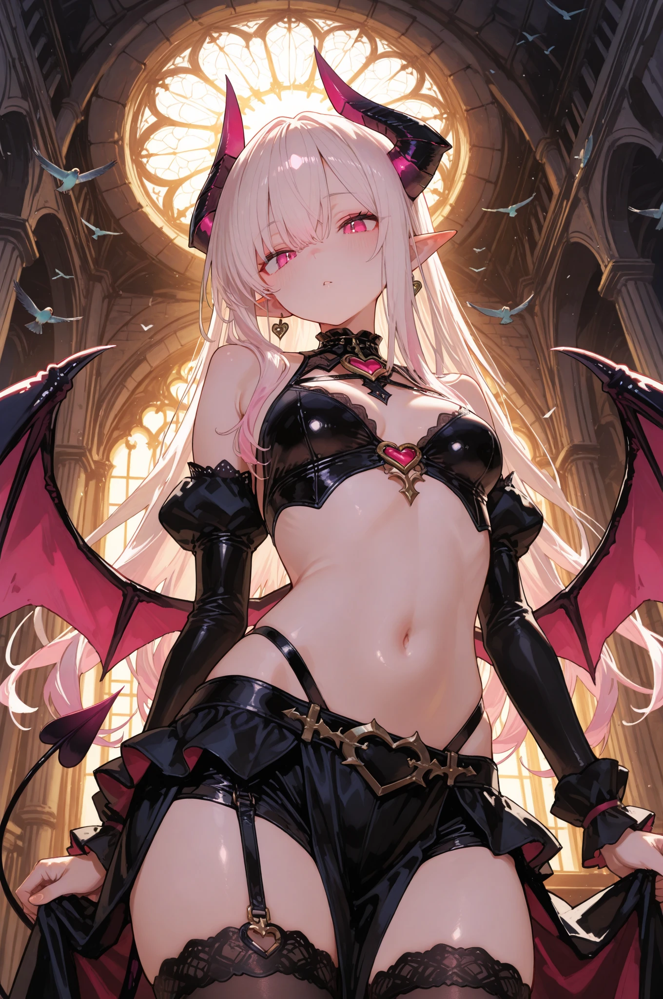1girl, blond hair, green eyes , succubus