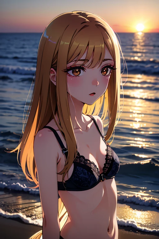 very late golden hour lighting, (((she is posing outside on the beach with very beautiful very colorful very vibrant wonderful sunset))), perfect composition, Very beautiful very detailed portrait, very real photo, hyper realism, 8K HDR, 20 year old very innocent short 5 foot 2 inch tall supermodel Beth, ((the woman has very small tiny A-cup pointed breasts, non-nude)), (very sexy very beautiful very long flowing very wavy gorgeous blonde hair), the perfect day, shy little teasing very flirty smile, ((very small tiny perfect cleavage)), very detailed expensive stockings, very sexy garter belt and straps, very extremely sexy seductive pose, bright daytime scene, perfect composition, Very beautiful portrait, real photo, 22 year old very innocent supermodel, (little tight high fashion expensive highly detailed very expensive (((wearing a sexy Catholic school girl outfit)))) , beautiful long flowing blonde hair, the perfect day, shy little teasing flirty smile, garters, stockings, bending over, front or side or rear view, no panties riding her man's cock