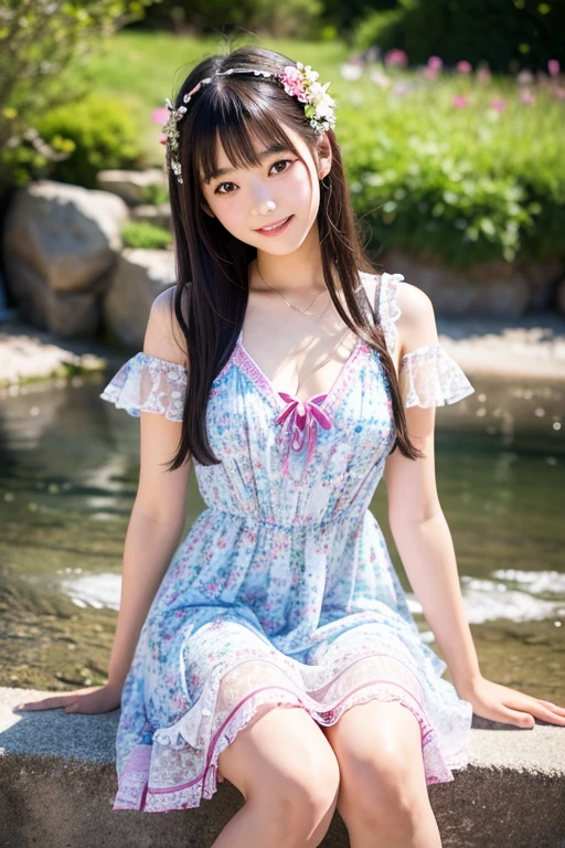 a lot of details, (underweight), 30 years old, detailed black hair, beautiful detailed hair, super fucking beautiful, delicate beautiful face, complex details beautiful and delicate eyes, perfect hands, (flat chest best quality:1.5), perfect and delicate limbs, detailed skin, best quality, ultra-detailed,(cheerful grin:1.5),
(War Photography:1.2), (darkside:1.2), (Dark tonal:1.2), full body, Personage as the main perspective, thick thighs, posing sketch, beautiful detailed fullbody, lowing long hair, china dress, The skirt sways with the wind, floral print cloth, aqua Clothes, reflection pool, The suspended staircase are snow-white, noise,