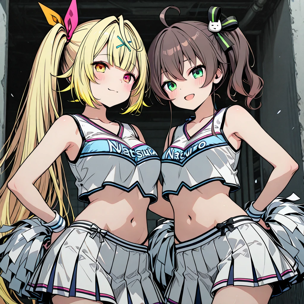 masterpiece, best quality, nsfw,{{{cat ear}}},{{{cute girls}},slip,{{cheerleading}},dancing,{{{{{2girls}}}}},sparkling anime eyes,{{{{{loli}}}}},{{{{child}}}},track and field,{happy smile},short hair,{{{{{cheerleader}}}}},{{{{{micro mini skirt}}}}},{{{{no panties}}}},{{{{breast milk}}}},small build,{{under boob}},{side boob},{{{thighhighs}}},ribbon trim,choker,big ribbon,hair ribbon,hairclip,