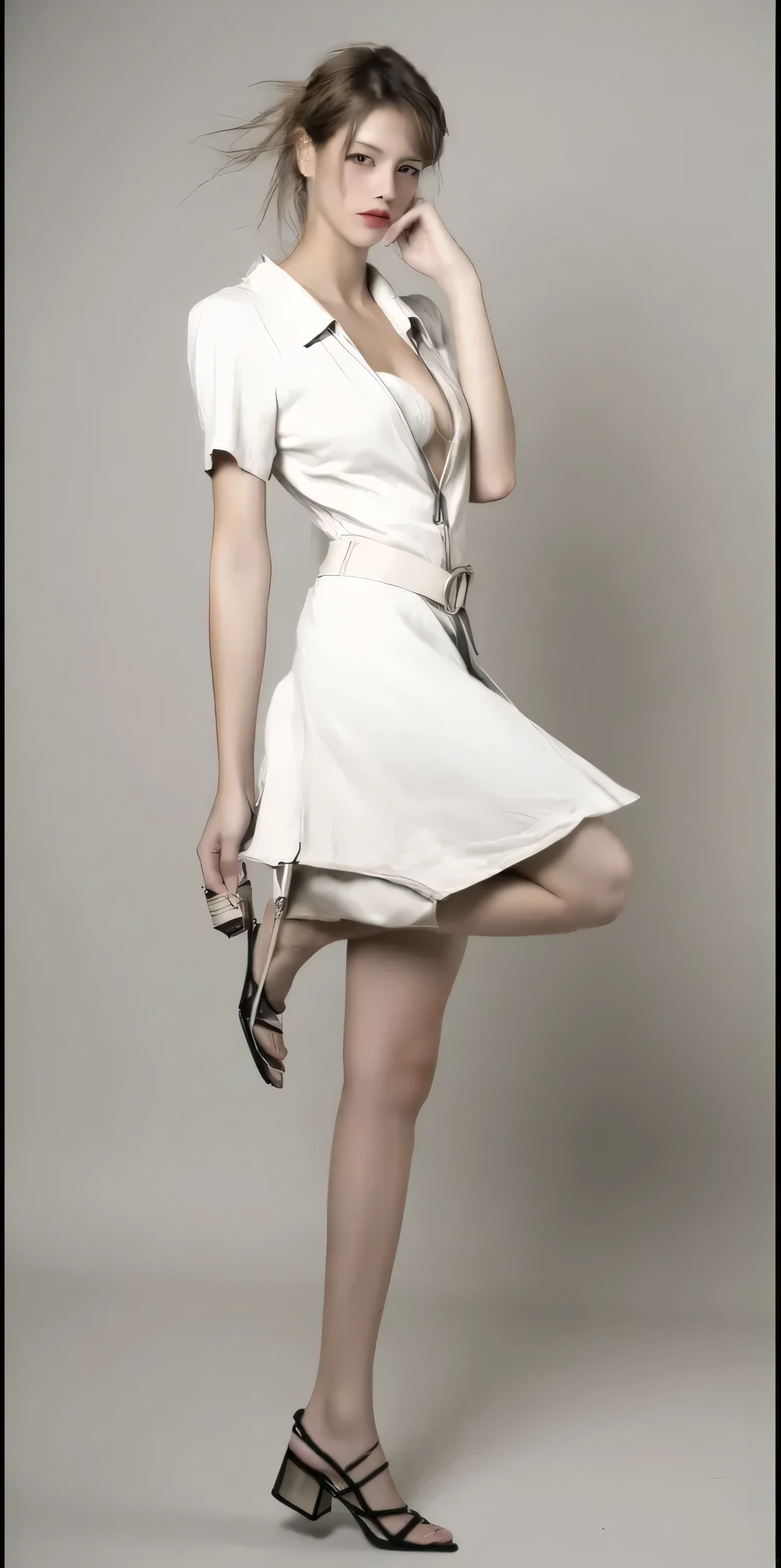 ((Best Quality, 8K, Masterpiece: 1.3)), Wide Angle, Focus: 1.2, 2 Petite Nurses, Perfect Body Beauty: 1.4, ((Bobo Head Short Hair: 1.5, Layered Haircut)), ((Breasts: 1.2)), (Wet Clothes: 1.1), Highly Detailed Face and Skin Texture, Fine Eyes, Double Eyelids, Whitened Skin, (Realistic Light, Best Quality, 8K, Realistic, Masterpiece: 1.3)), Clear Focus: 1.5, Beautiful Nurse, Perfect Body Beauty:1.4, Slim Abs: 1.1, ((Short brown layered hair, flowing hair: 1.2)), (Nurse uniform: 1.4, Open, Buttocks: 1.2, Nurse cap: 1.2, Gloves: 0.5), Fine smooth sheer clothing: 1.5, Exposed breasts and areola: 1.5, Operating room, ultra-fine face, realistic pupils, double eyelids, long eyelashes, swollen eyes, healing smile: 1.5, Pink and fair skin: 1.5, (Delicate stiletto heels crystal band sandals, High quality: 1.2, fair pink toes: 1.5), waist focus, buttocks focus: 0.6, model pose, multi-angle shooting [Full body: 1.2]