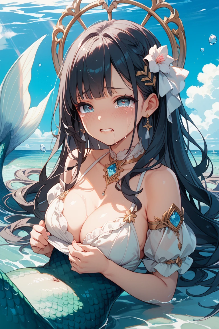 (masterpiece:1.3, Highest quality, 超High resolution, Very detailed), (Realistic:1.1, photoRealistic:1.4), Beautiful illustrations, Perfect lighting,Written boundary depth, Beautiful detailsまでこだわった髪, Beautifully detailed face, Beautiful details, Beautiful clavicle, Beautiful body, Beautiful and juicy breasts,View your viewers, 1 Girl,Perfect Face, Cute and symmetrical face、Baby Face、((Shiny Hair)),(Beautiful views),(Ocean、Rocky area),(かわいいsmile, smile)、Sexy Body、(masterpiece),(Highest quality:1.3),8K,Very clear,(Ultra-realistic), One Girl,Wide Shot,((Large Breasts)),Wide Hips,Beautiful feet, Captivating woman、(masterpiece、Highest quality、Very detailedな)、((1 Girl))、((Blue long hair))、blue eyes、((とてもLarge Breasts、shell))、Cleavage、(Highest quality,4K,8K,High resolution,masterpiece:1.2),Very detailedな,(Actual,Realisticに,Realisticに:1.37), 超High resolutionの顔,(((Mermaid、mermaid))),(((Siren))),Rosy Cheeks,