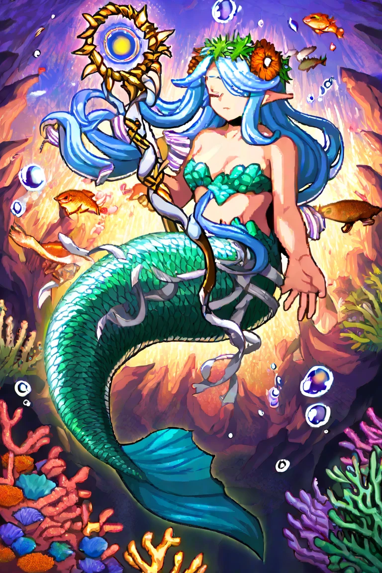 (masterpiece, top quality, best quality), pixel,pixel art,A mermaid,sea,thickbody,blue and white ,sit on coral,fullbody