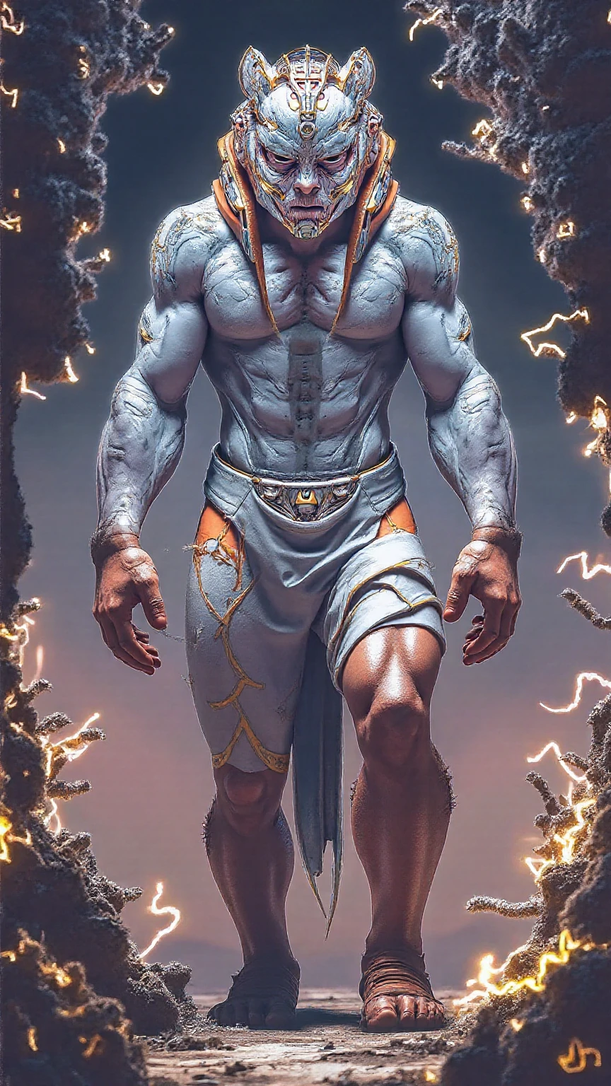 (drow:1.2) 1man, muscular, ((body hair)), short white undercut, flowing white robe, white cloak, flowing, (fabric with intricate pattern:1.2), (insanely detailed:1.2), ((masterpiece)), (painting:1.1), (digital painting:1.1) ((((perfect hands)))) <lora:1.5_perfect hands:1>
