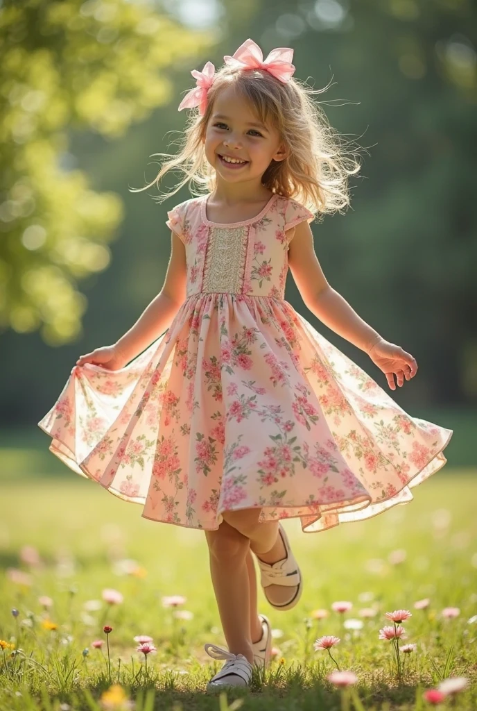 A girl standing wearing pink dress with blue pant and holding an umbrella