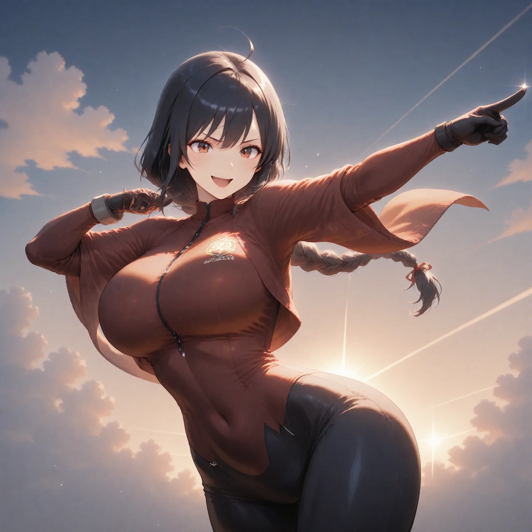 Black shiny bodysuit Doing karate