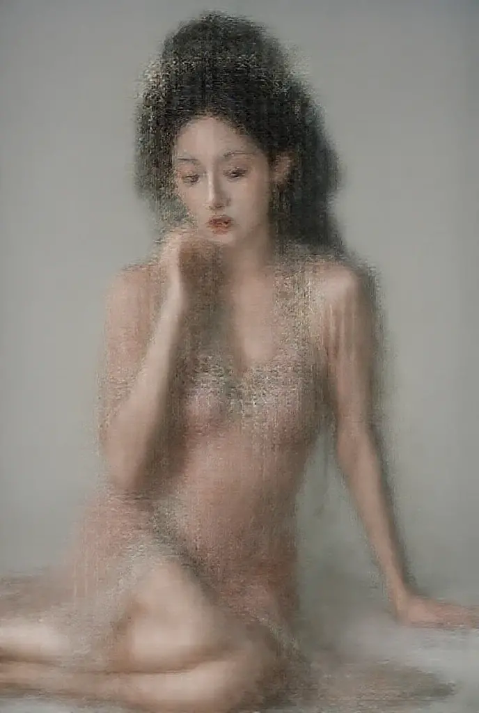 (nude), cleavage, no clothes, ((plump hips)), wide hips, large labia, ((long breasts)), round eyes, (looks like Tessa Winters), black hair, ((spread legs)), trimmed pubic hair, puckered lips, (big clit), thic hips, ((sticky pussy)), perfect eyes, symmetrical eyes, ((flat chest)), ((small breasts)), (large nipples), relieved sigh, ((pussy secretion)), plump hips, (vulva hair, pubic hair), (orgasm, pussy is cumming), (orgasm, pussy is cumming), (((oozing pussy))), (((slimy pussy)))