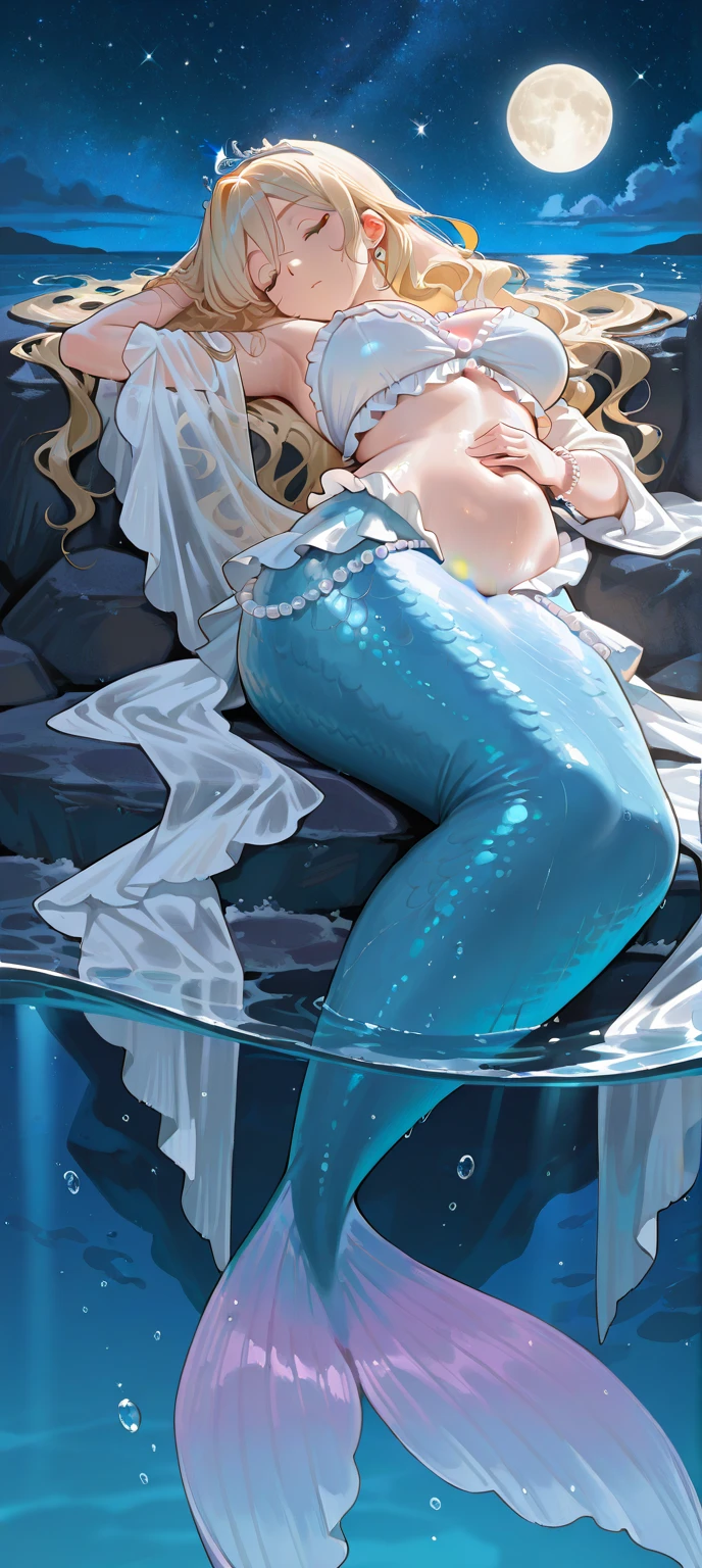 ((Highest quality、High resolution))、Beautiful woman、Perfect body、Beautiful and bountiful breasts、(tits、Nipples、Pussy、Love juice、No panties)、long blond、bangs、Blue and white、Embellished blue sexy dress、skirt、((Having sex、rape、A woman being raped by tentacles))、Outdoor Scenery、Frightened expression