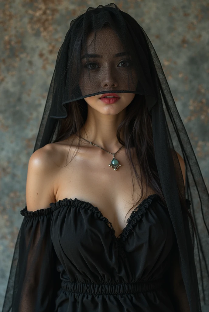 best quality, masterpiece, (realistic:1.2), 1 girl, angel of death, veil, black rose decoration