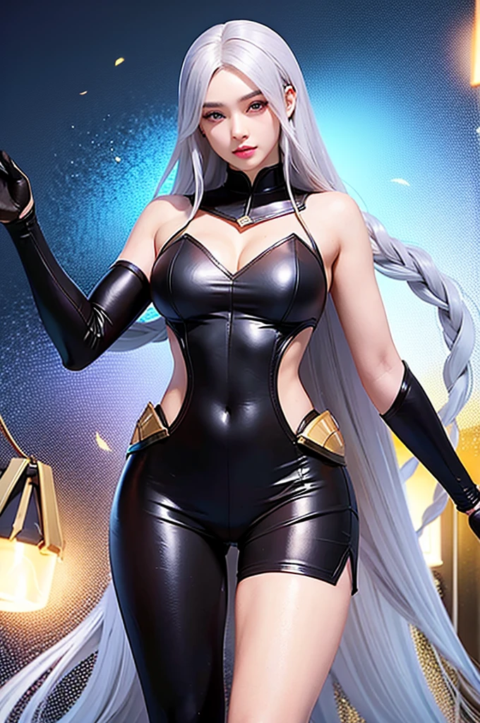 masterpiece, maximum quality, ultra high resolution, 8k, Anya Taylor-Joy, white hair, full body, alone, thin, very detailed face, incredibly identical face, detailed eyes, mischievous smile, cheerful, smooth and soft pellet, wide hips, thick thighs, wearing a micro shorts and strap blouse, realistic photo, back to camera, big butt