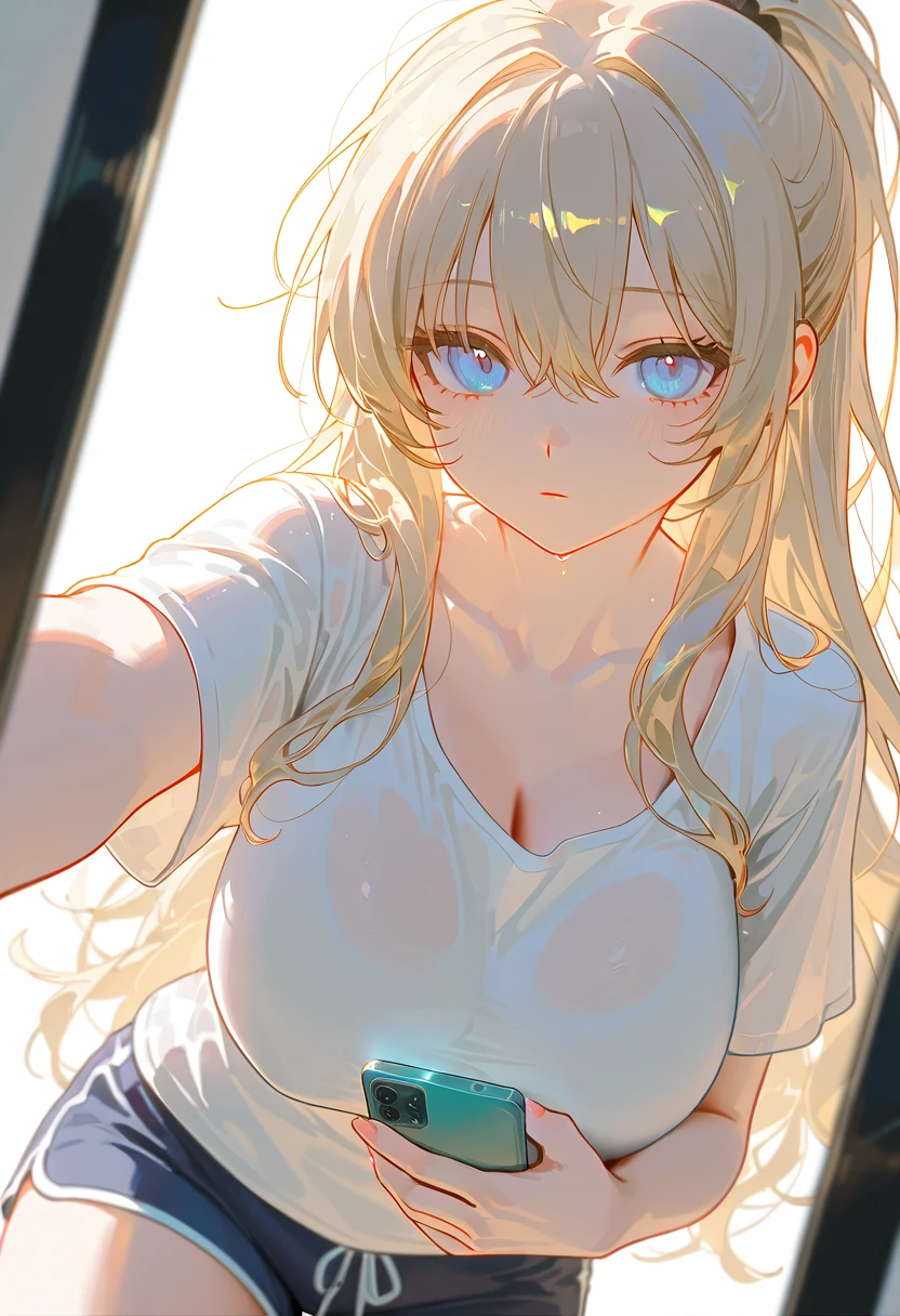 A beautiful girl taking a selfie in her room