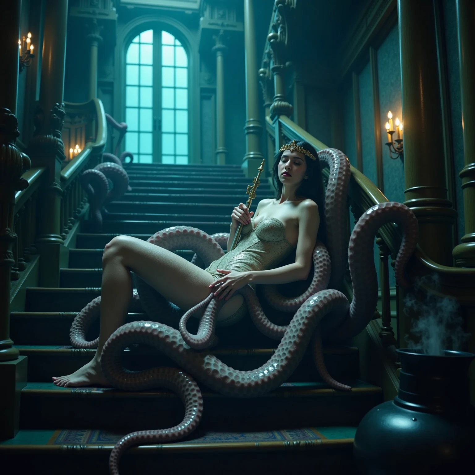 Cthulhu watching over a beautiful woman