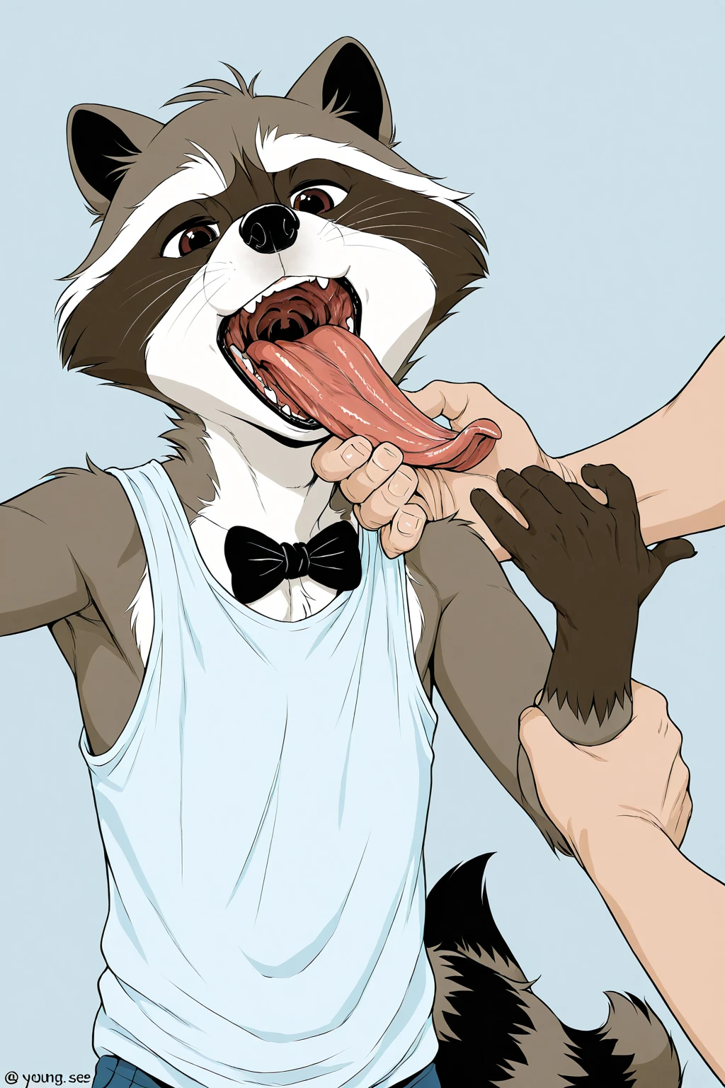 score_9,score_8_up,score_7_up, source_cartoon, source_furry, Legosi from beastars series, Anthro furry wolf male, masculine male, naked, licking faceless mes cock, ahegao, cumming, side view, male is cropped out
