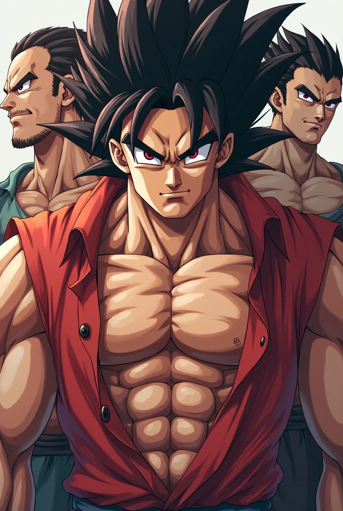 (Gym scene) Goku lights up at the gym, Intense training, Muscular physique, dripping sweat, Targeted expression, flexing of muscles, bulging biceps, Torn ABS, Poids lourds, Vibrant energy, puissance explosive, Mouvement dynamique, determination, Passionate training,, Gymscape, , Goku's unstoppable spirit,
