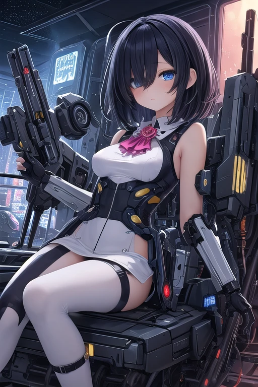 cute girls, blue eyes, black hair,smiling,cropped sweater,thong,g-string,cyborg,gaming room,perfect body,behind,ass focus