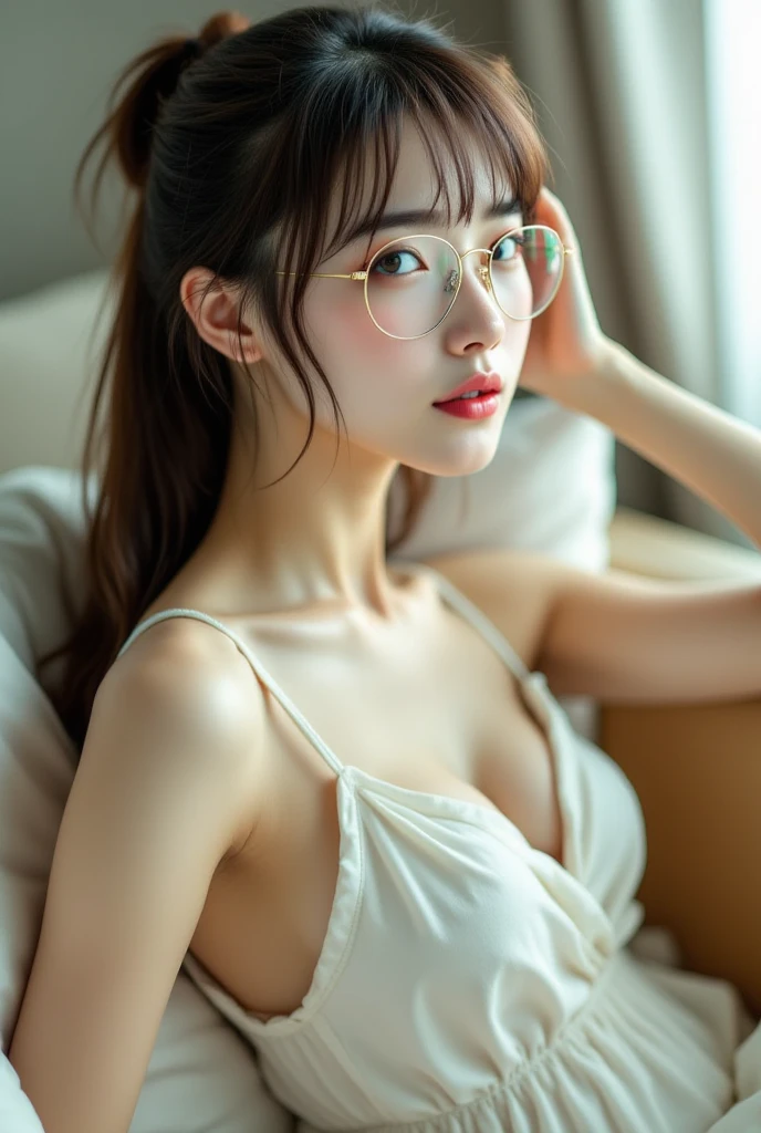Garoto anime, hentai, sem roupas, 10 anos, com peitos pequenos, bonita, with glasses