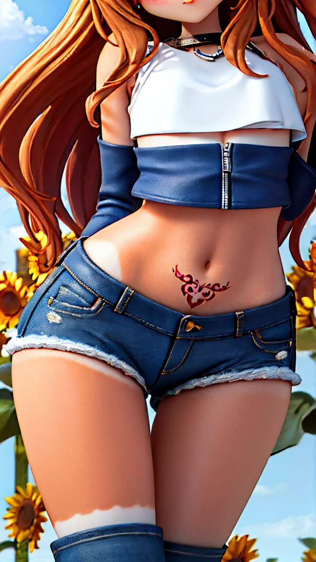 (masterpiece, best quality:1.2), 1girl, solo,standing_split, 
long hair, White sleeveless tank top，blue denim shorts