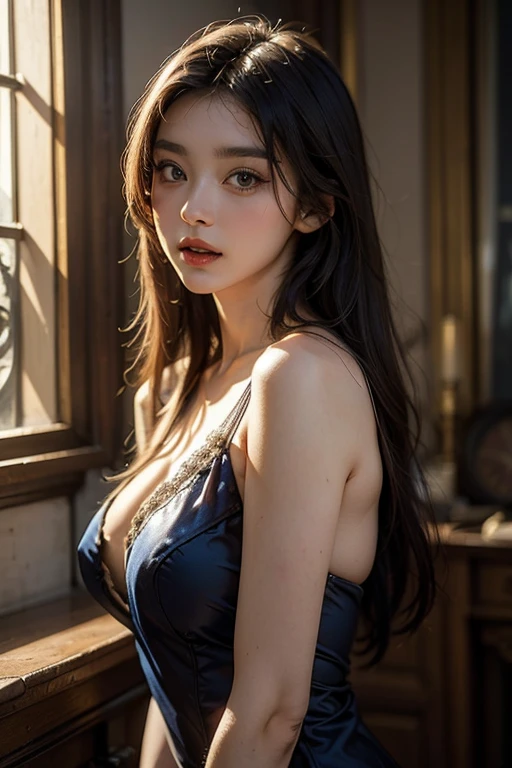 (((Real beauty))), RAW Photos, Black Hair、folder、Round eyes、False eyelashes、Straight hair, Wavy Hair、correct、Deep red lipstick、Striped Hair、Brown Hair、Blue Hair、(Gradient Hair)、Asymmetrical Hair、Hair behind the ear、Crossed bangs、Long Hair、((お尻までLong Hair))、Long Hair、Straight bangs、Smooth, Silky Hair、Hair up on one side、とんでもなくLong Hair、Light brown eyes、Ring Eye、Round eyes、Wicked Smile、A light smile、Cast a Shadow、(Extraordinary presence)、Atmospheric perspective、Backlight、Exposure、Lens flare、、最high quality、超High resolution、超High resolution、Very realistic, masterpiece、correct、Textured skin、high quality、最high quality、Awards、32k, 髪のfolder、Crafty、(Close your eyes and smile)、Embarrassed laugh、Redness in the ears、correct、Subjective、Shine、360° View、Very detailed、超High resolution、解剖学的にcorrect、masterpiece、Accentuate your breasts、High resolution、High detail、Long eyelashes、A slight blush、Compensate, (((Full Body Shot)))、(Hands on hips)、Seductive pose、Shooting from a distance、Different angles of view、Eye height 、Sony FE