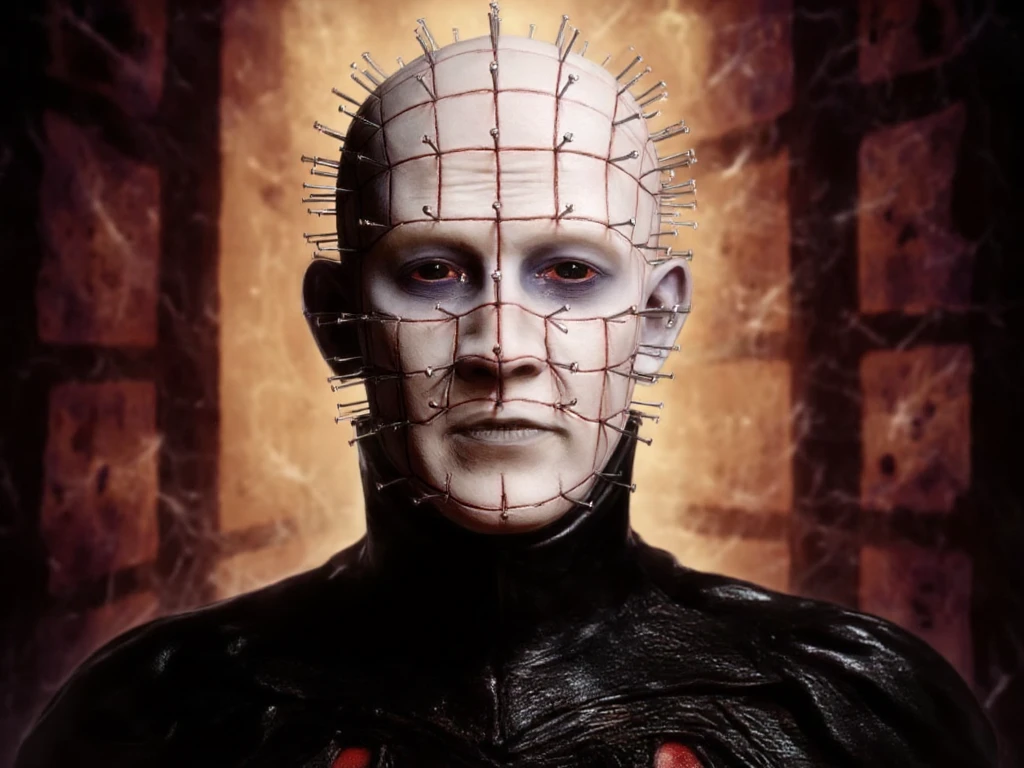 A painting of pinhead, hell raiser ,  hellraiser, Man ,  Sci - Horror Art of Fiction, Science fiction horror artwork, inspired by Clive Barker, Horror fantasy art, Horror concept art, venin, Art fantastique et horreur, Detailed illustration of 4K horror, hellraiser, Dark Fantasy Horror Art