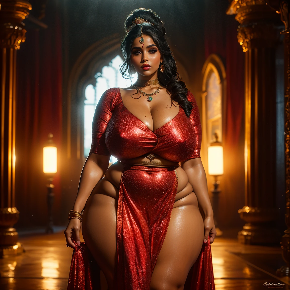Masterpiece, ((Group of beautiful goddess)), long hair, jewelry, indian tikka and matha patti headpiece, long cloak robes, ((posing together)), sexy milf,  wearing transparent wet clothes, naked big, tight jammies, curvy body, proportional mature body, full body, seductive posture, very dark light, 