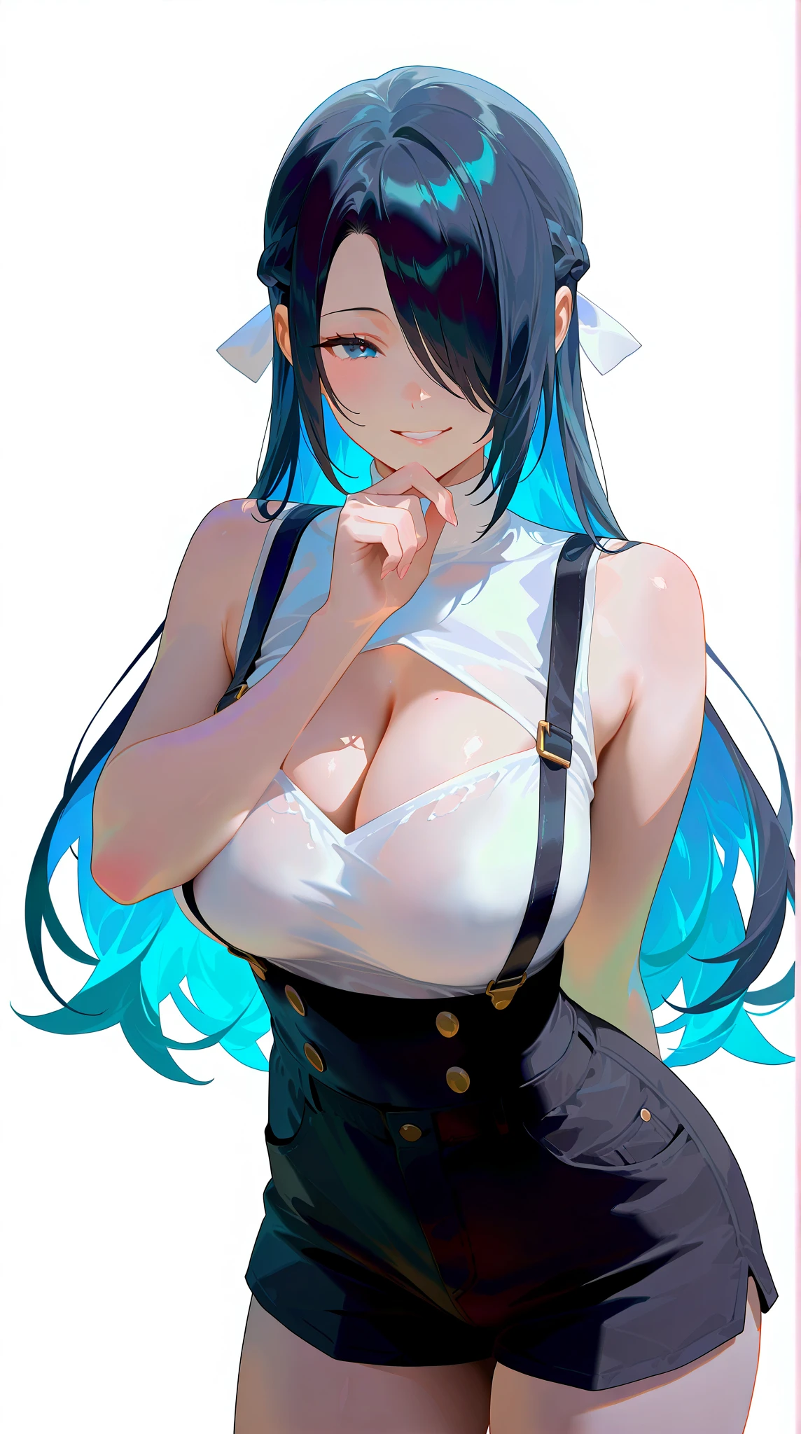 (masterpiece), (best quality),highres, ultra detailed, professional lighting, esdeath, esdeath outfit, front view, tearful eyes, smile, tilted head, a sword in the middlebof the frame, falling petals, upper body