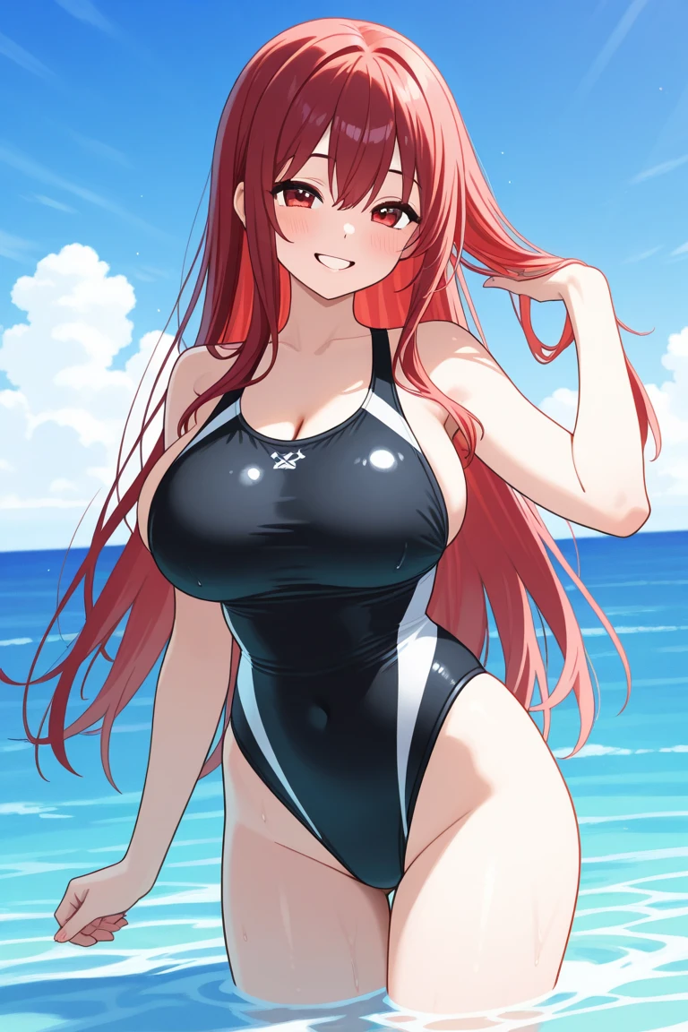 mastute piece,Best Quality,insanely detailed,8k cg,nsfw,
(shoot upper body:1.3),
(1girls:1.3),standing,looking at viewr,body in front,((both arms behind back:1.4)),(navy blue school swimsuit:1.4),(waitress:1.2,apron:1.2),(bare breasts),break,
blush,shy,(ecstasy face),(trembling:1.2),break,(light red hair:1.2),
break,
perfect breasts,perfect teats,(open mouth:0.9),(large breasts:1.3),
(beach house:1.1)