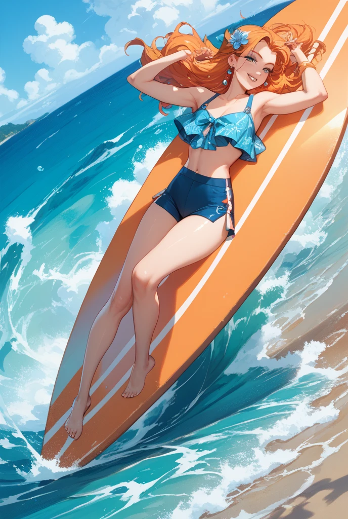 make a youtube banner using the characters nami from one piece at the beach