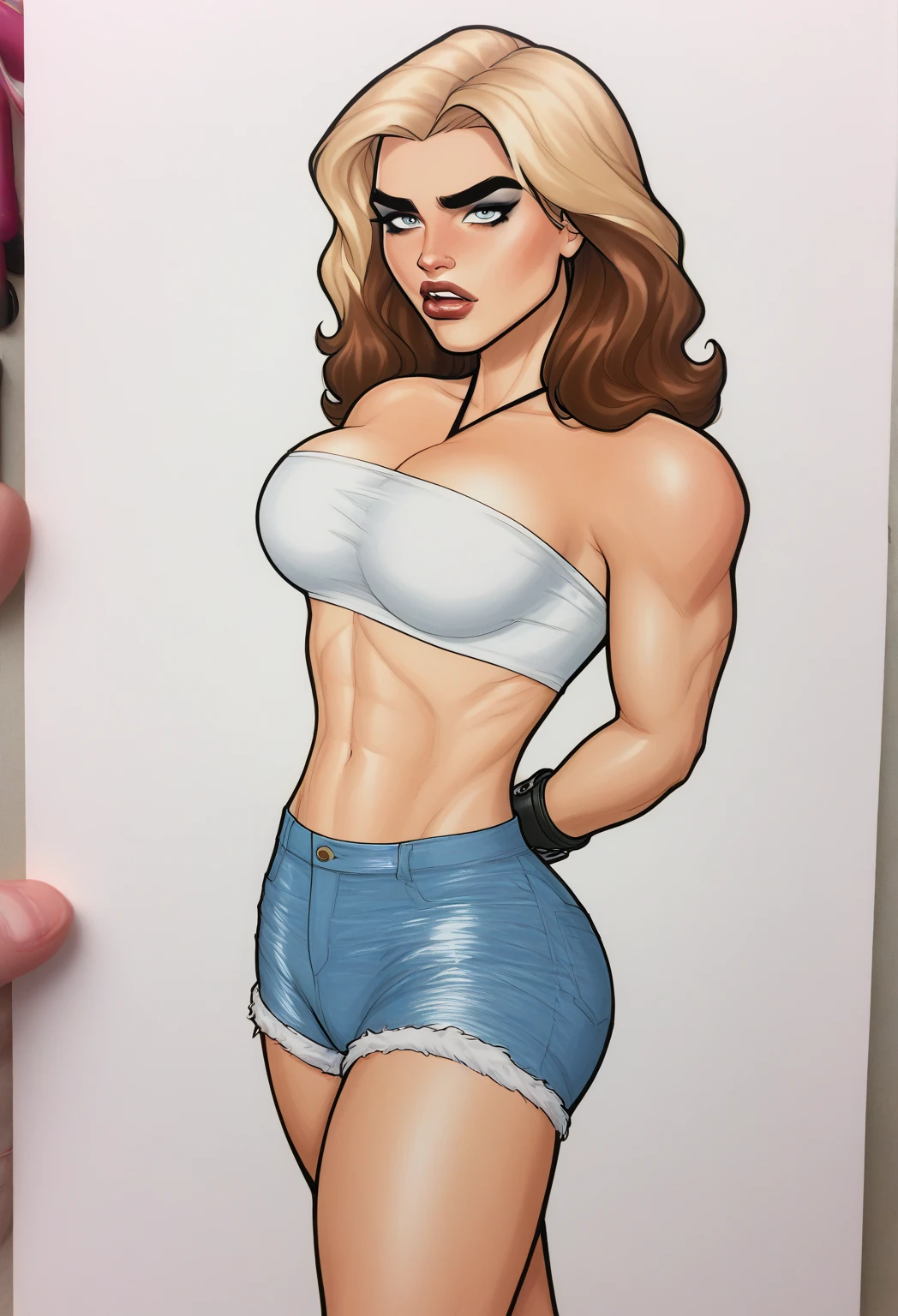 (estilo de desenho animado:1.2), Desenhos de (Hermione granger), Sorriso, olhos verdes perfeitos, rosto detalhado, fundo branco, pose divertida, olhar sedutor,Corpo inteiro usando o uniforme de grifnoria, medium beautiful breasts and wonderful body Cartoon style digital illustration. Usando calcinha