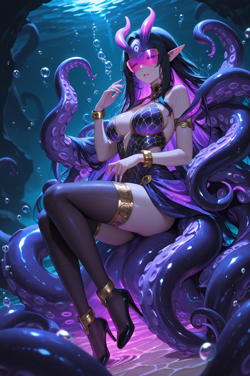 view from above, succubus, light skin, red hair, ahegao, glowing womb tattoo, tongue out, very long tongue, one eye closed, perfect body, heart shaped iris, body mostly covered in purple slime, dripping, saliva dripping, fishnets, succubus emerging with ??????? from deep purple slime pool, drinking purple liquid drops, tilting head in anticipation towards liquid drips, on knees, wet skin, mind break effect, masterpiece, hyper realistic anime art, sticky purple liquid , bathing in purple liquid, erotic pose, seductive --auto --s2