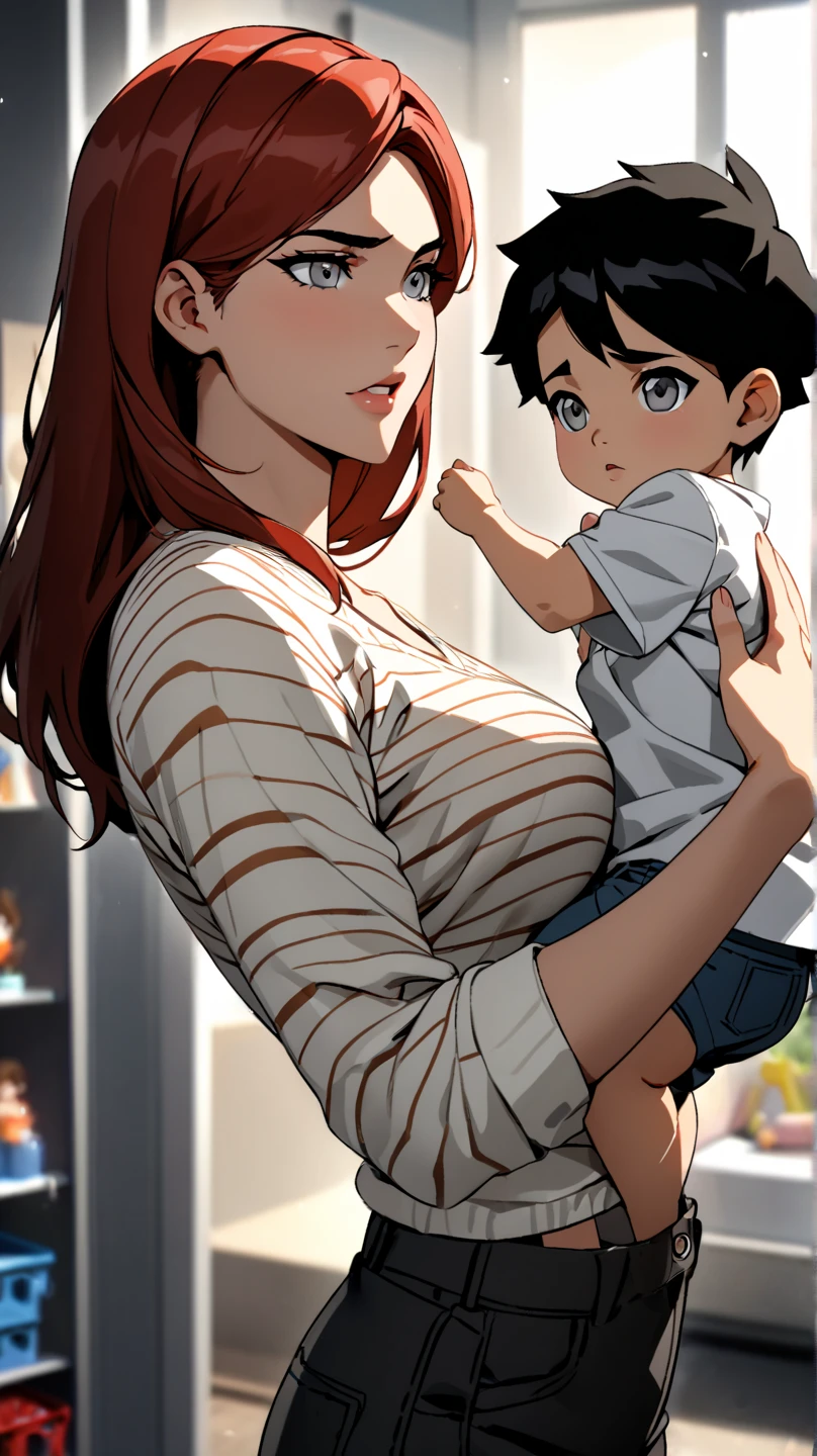Hyper-realistic scene of incest mom and son in the bedroom, mom standing in front of her son showing her sexy
Bra and panties, son sit in the chair watching his mother body, mom face is flushing, 8k, cinematic light, realistic photo, octane rendering, centered, Masterpiece, 35mm,
,Sexy Toon
