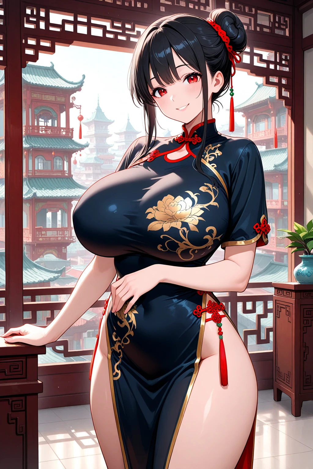 A woman with huge breasts, Elegant Chinese idol