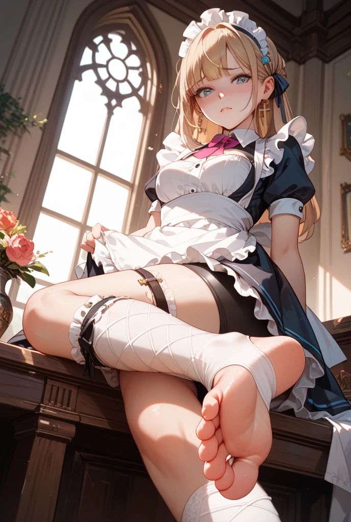 Shiny blond hair, very long hair, sophisticated haircut, ((((hair fully braided)))), ((small twisted braids)), thin and oval face, submissive, (((gagged))), ((((very cute maid girl)))), ((((very cute black maid dress)))), ((((cute waitress serving a blond man)))), cute and blushing 18 years old anime girl, look away because she is embarrassed and blushes, bright blue eyes, detailed face, detailed members, detailed arms, detailed hands, ((((sparkling diamond jewelry)))), tiara, ((makeup)), high heels, puffy sleeves, long gloves, long eyelashes, maid costume, maid dress, maid girl, Girl lying, tied by ropes, shackled, can no longer move, tied tightly, very hard tied up with lots of ropes, hampered by so many ropes that she can no longer move, bound hands and feet, ropes tie his whole body, tied extremely tightly and forcefully to her bed by a lot of ropes, its limbs are strongly tied together by ropes, his torso is tied up with thick cords, her chest is so tied up with ropes that it sticks out, her legs are tied tightly with thick ropes, his hands are tied behind his back with ropes, she can no longer move her feet, her hands which are tied by thick ropes, she desperately tries to free herself, likes to be tied tight with big ropes, likes to be immobilized by big ropes, lying down, his hands and feet are strongly tied to the railing of his bed, his legs are pressed together and tied with ropes, its limbs are held vigorously by imposing ropes, her hands are tied securely behind her back by ropes, her chest is compressed by strong ropes, she is pressed against her bed and restrained by large ropes (shibari, arms behind the back:1.4), (hands on the back), (masterpiece, best quality) 1.5, 1girl, solo, (sexy, beautiful woman, perfect face, perfect eyes, perfect hands), samus aran, (shibari, arms behind the back:1.4), (hands on the back), Spread the legs, s&#39; ((lie in bed by big ropes)), ((close up of the girl)), ((((lie in bed))))