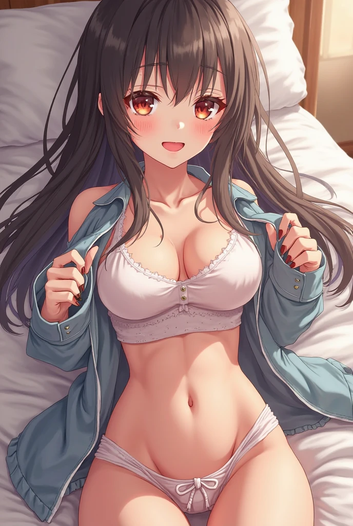 eechi、Change of clothes、kawaii、maam、Colossal tits、bra very、show through、a navel、and soul、masterpiece、High level of image quality、pony tails、A brunette one、18 years old