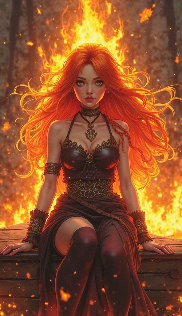 Create a digital artwork featuring a tribal skull adorned with intricate jewelry and a crown, set in a fiery red mystical battlefield. Include a fierce warrior girl with elaborate tribal attire beside the skull, her expression reflecting power and mysticism. The scene should blend elements of warfare and spirituality with a dominant red color theme."